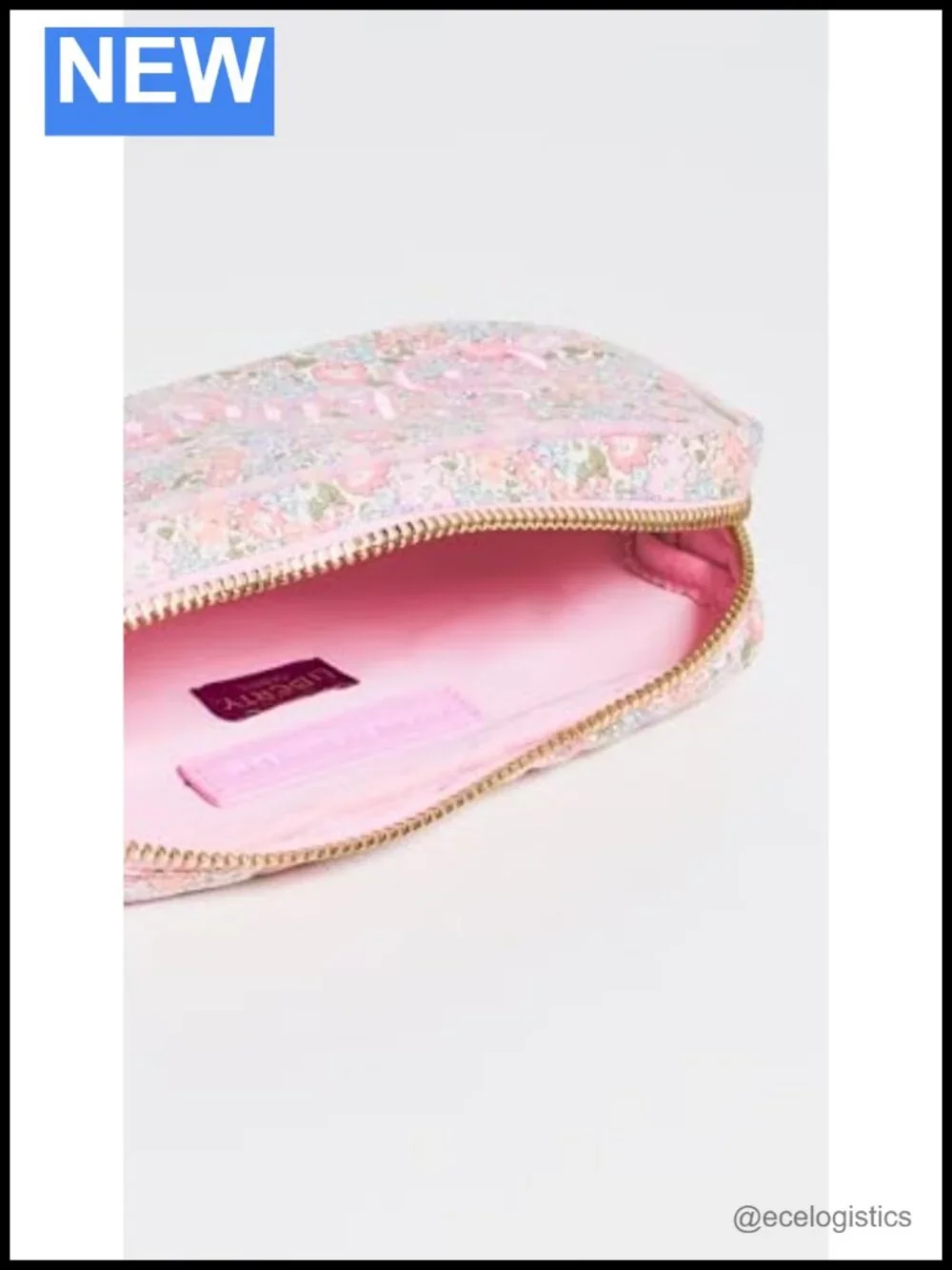 Floral Skincare Pouch with Gold-Tone Hardware and Embroidered Lettering